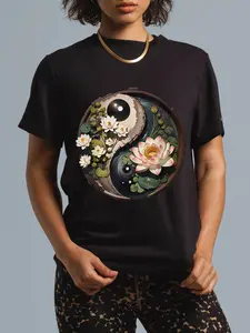 100% Cotton Harmonious Tees Lotus Flower Pond Yin Yang T-Shirt