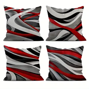 4pcs Red, White and Gray Geometric Stripes Sofa Pillow Cover Decor for Sofa, Bed, Living Room, Seasonal Festive Home Décor, Single-Sided Print, No Insert Included