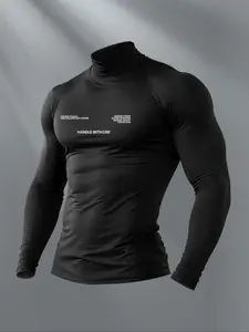 Men's High Neck Long Sleeve Slim Fit Warm Thermal Graphic Top, Casual Loose-Fitting Summer Kint Fabric, Moderate Thickening, Ideal for Cold Weather, Thermal Menswear