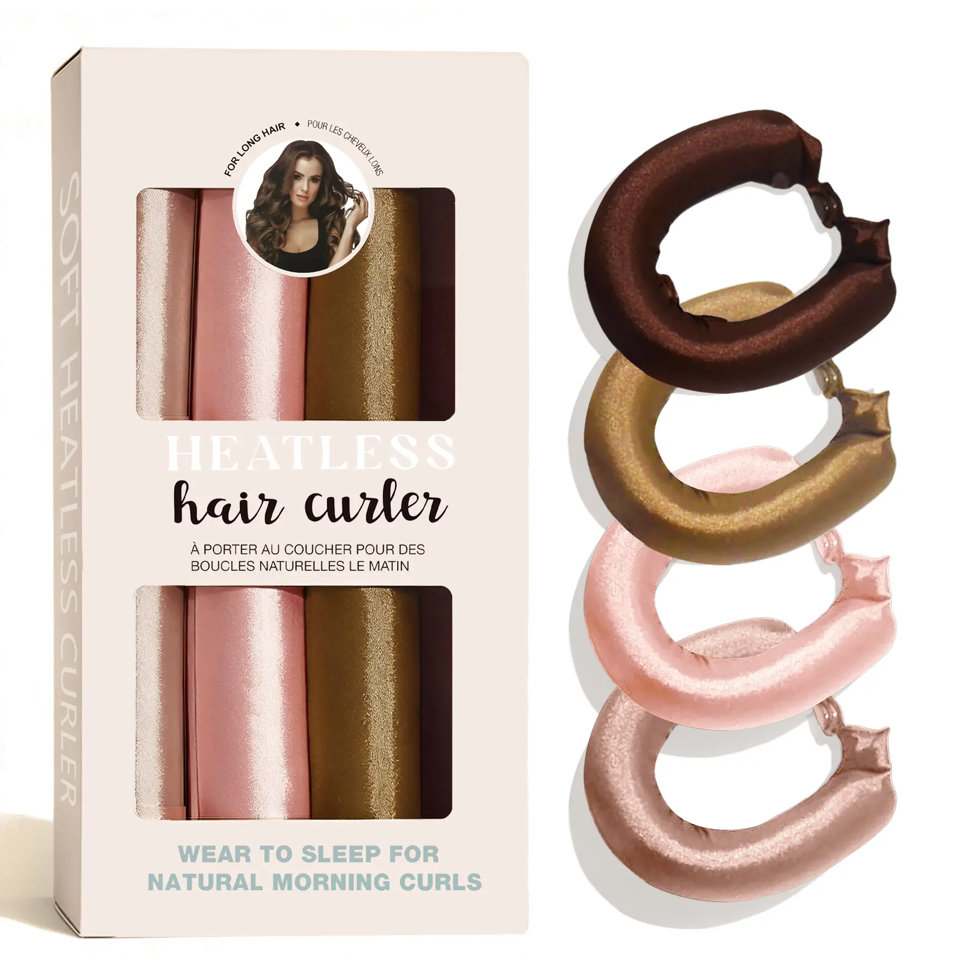 Satin Heatless Curling Rod - Jumbo Flexi Rod, Heatless Hair Curler for Overnight, Soft Hair Curlers, Heatless Curlers for Women, 4pcs, Rosewood