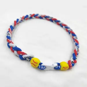 Unisex Dopamine Titanium Necklace, 3-Braided Rope Woven Design, Baseball & Softball Energy Pendant Minimalist