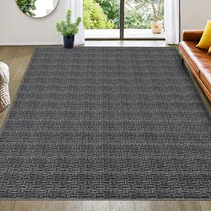 【GARVEE】Washable 10x13 Area Rug for Living Room and Bedroom - Modern Solid Braided Printed Design, Non-Slip, Soft Low Pile Rug, Neutral Rustic Carpet for Farmhouse, Dining Room, Office, Black