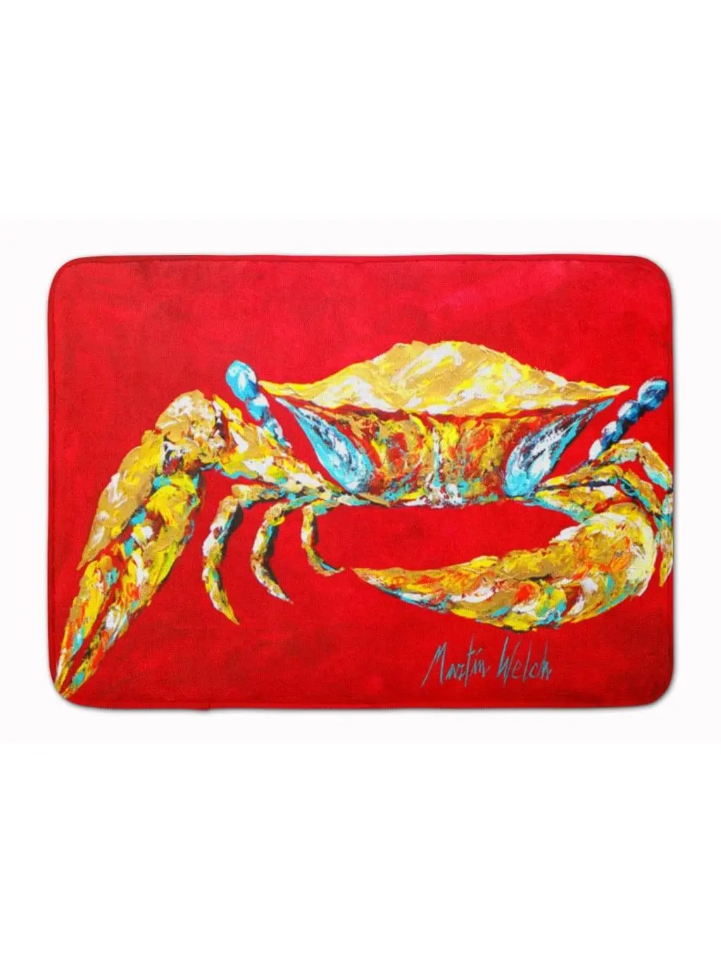 Carolines Treasures MW1116RUG Indoor Crab Mat - Blue on Red Design, 19" h x 0.25" w x 27" l, Dyed into Fibers, Full-Cushion Memory Foam, Machine Washable
