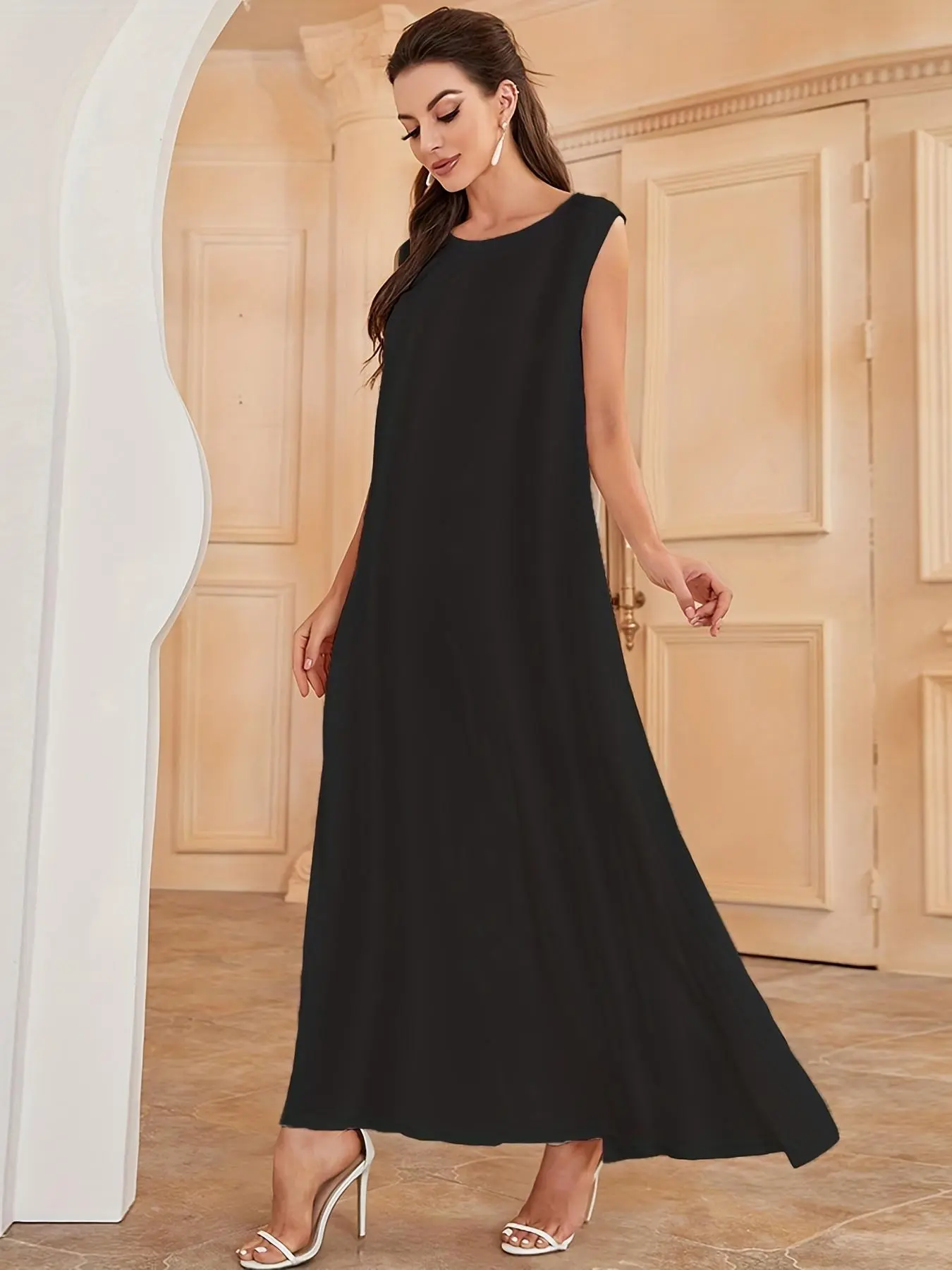 Women's Modest Sleeveless Satin Arabian Muslim Dress, Casual Boat Neck Long  Dress for Summer, Women's Islamic Clothing for Daily Wear, Modest Style  Dress - TikTok Shop