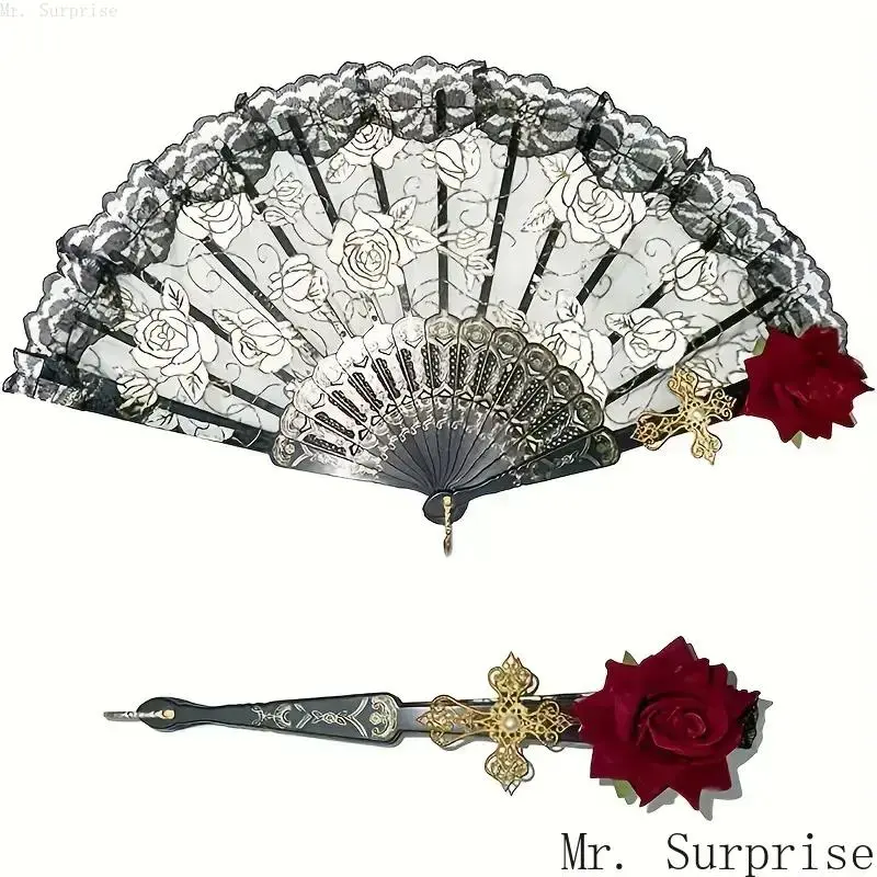 Women's Resin-Metal Traditional Floral Folding Hand Fan - Spanish-Inspired Lace-Cut Elegance, Retro Wedding-Ready Decor, Synthetic Unisex Easy-Carry Cooling Fashion Accessory for Parties