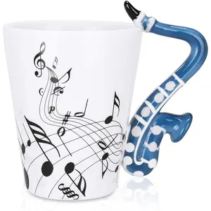13.5 oz Sax Mug Musical Notes Design Coffee Cup Ceramic Music Saxophone Cup  for Friend