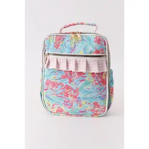 Green floral ruffle lunch bag