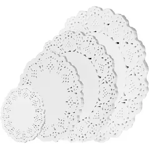 200 Pcs Round Paper Doilies Assorted Sizes 4.5/5.5/6.3/8.3 Inch White Paper Placemats Lace Cupcake Liners Disposable Doily Greaseproof Dessert Plate Mats for Party Table Craft Cakes Desserts Tableware
