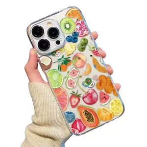 Full Screen Fruit Transparent Full Cover Anti-Fall Mobile Phone Case Suitable for Apple 15PROMAX/15PLUS/15PRO/15/14PROMAX/14PLUS/14PRO/14/13PROMAX/13PRO/13/12PROMAX/12PRO/12 Protective CaseProtection Protector Wireless