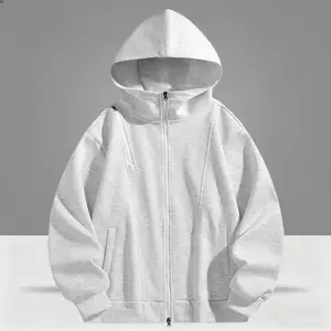 A men's hooded zip up sweatshirt, featuring an overall simple and casual design. The hood adds a casual feel, while the zipper closure allows for easy wearing and taking off. There is a diagonal zipper pocket on the chest, as well as conventional pockets