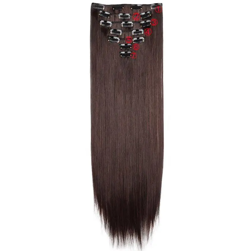 WIGSIN 24Inch Synthetic 7Pcs/set Long Straight Hair Extension 16Clips Hairstyle Black Blonde Hairpiece for Women