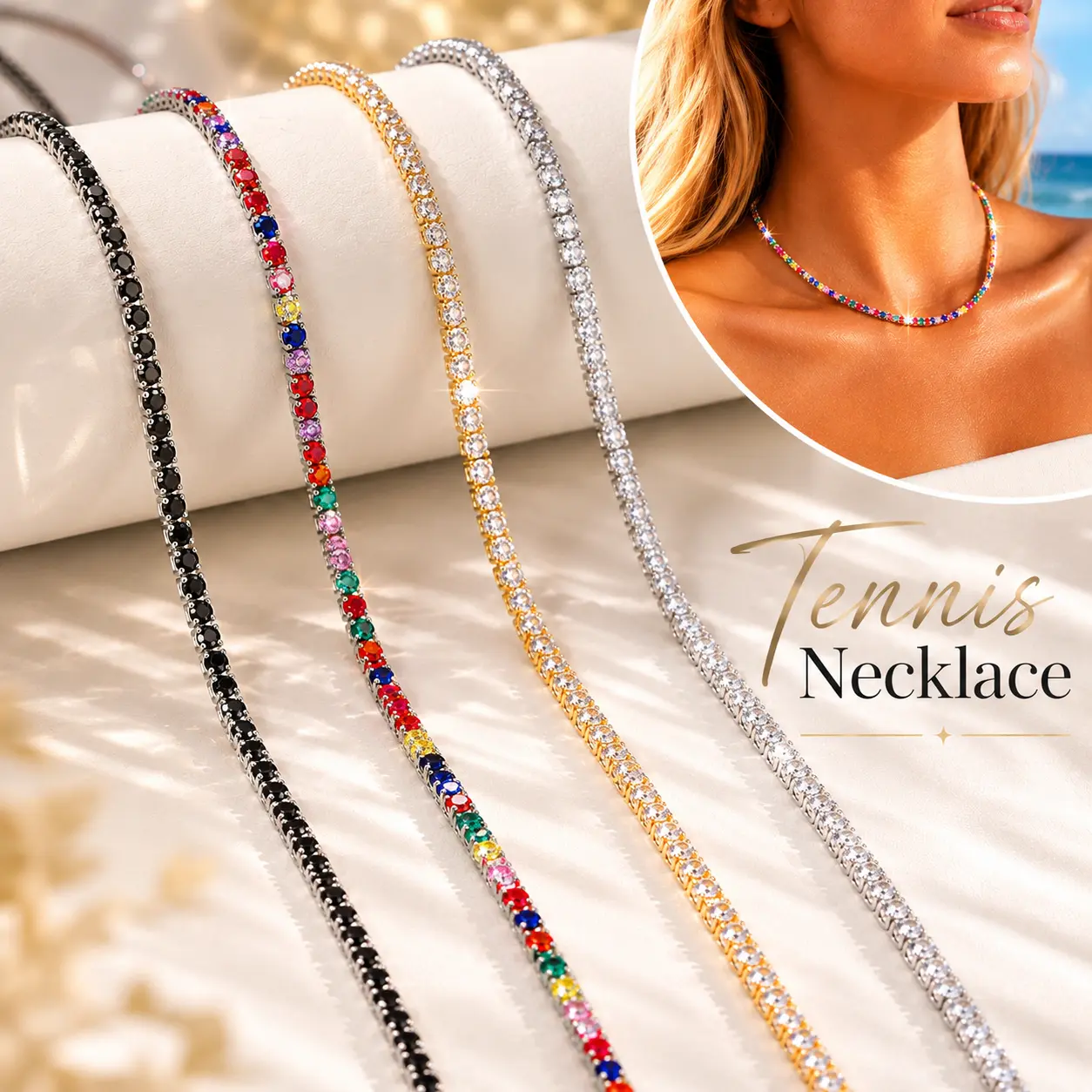Tennis Necklace for Women, 14K Gold Plated 2mm Cubic Zirconia Diamond Chain, Dainty Choker Necklaces for Woman Prom Wedding Anniversary Party Jewelry Gifts