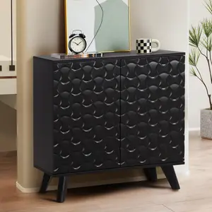 Giratree Modern Sideboard Buffet Cabinet with Scandinavian Fluted Door, Kitchen Storage Cabinet with Solid Wood Legs, Accent Console Table for Dining Room Living Room