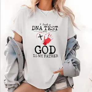 Faith - inspired and Uplifting T - Shirt: "I Took a DNA TEST AND GOD IS MY FATHER" with Cross and Handprint Graphic Casual Design Round Neck Black Womenswear