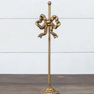 Gold Wreath Stand with Bow Antique Gold Metal Vintage Finish 5 x 18 Inches for Mantels Entry Tables Countertops Year Round Charm