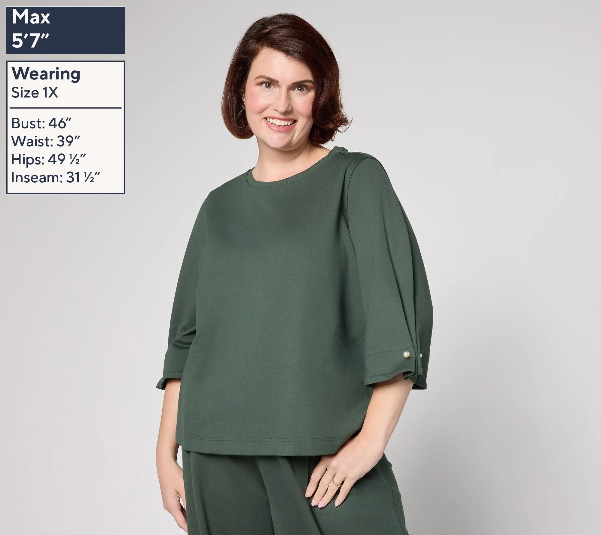 by Stacy London Ponte Crew Neck Top with Pearl Trim