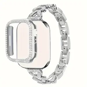 [Strap Case] Apple Ultra2/9/8/7/6/5/4/3/2/1/SE Strap+double Row Synthetic Case 38/40/41/42/44/45mm with Water Synthetic Alloy Strap