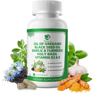Oil of Oregano Capsules With Black Seed Oil Garlic Turmeric Immune Support Vegan Non GMO