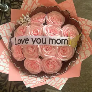 Eternal Roses - Heart-Shaped Arrangement with "Love You Mom" Message, Pink Color, Ideal for Mother's Day Gifts