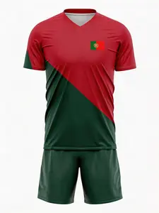 Men's Classic Colorblock Portugal Football Suit Set, Quick-Dry Breathable Training Match Jersey, Adult Team Uniform