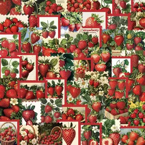 Strawberry Pattern Stamp Sticker, 50pcs/set Vintage Strawberry Stamp Sticker, DIY Decorative Sticker for Phone Case, Computer, Guitar, Bag, Water Cup, Scrapbook