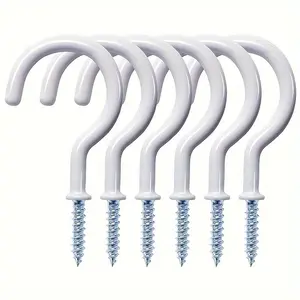 20pcs Metal Ceiling Hooks Wall Hooks Wall Mount Hooks 1.8 Inch White Vinyl Coated Multipurpose Screw in Hooks Utility Hanging Hooks Screw Hook for Hanging Plants, Cups, Lights, Kitchen Utensils, Indoor & Outdoor Use