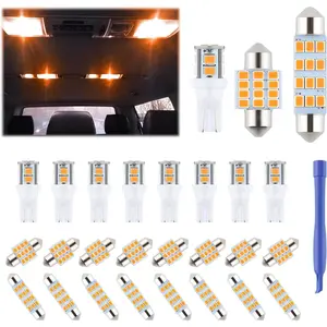 24 Pieces round Top Light Led Car Interior Bulb Kit 194 T10 De3175 578 31mm 42mm Bulb Car Map License Plate Door Side Marker Turn Trunk Light Replacement Lamp-Amber