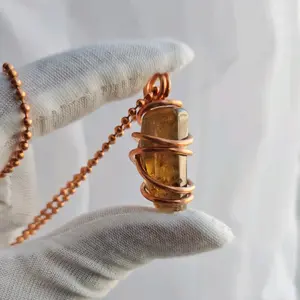 2.4mm Ball Chain Dark Citrine Crystal Point Pendant Necklaces 24 Inches, Thick 14 Gauge Copper Wire Wrapped Jewelry, Abundance, Strength, Manifestation [Made-to-Order]