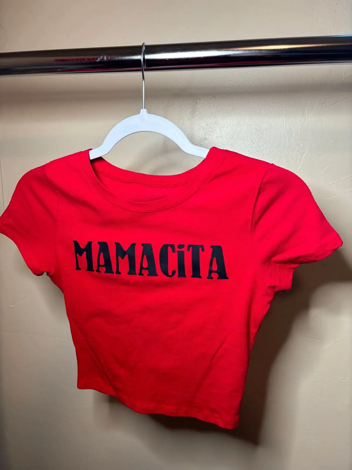 Latina Baddie Aesthetic Baby Tee, Red Mamacita Graphic Crop Top, Y2K Streetwear Fitted Short Sleeve T-Shirt, Premium Cotton Blend Casual Summer Top Gift for Her