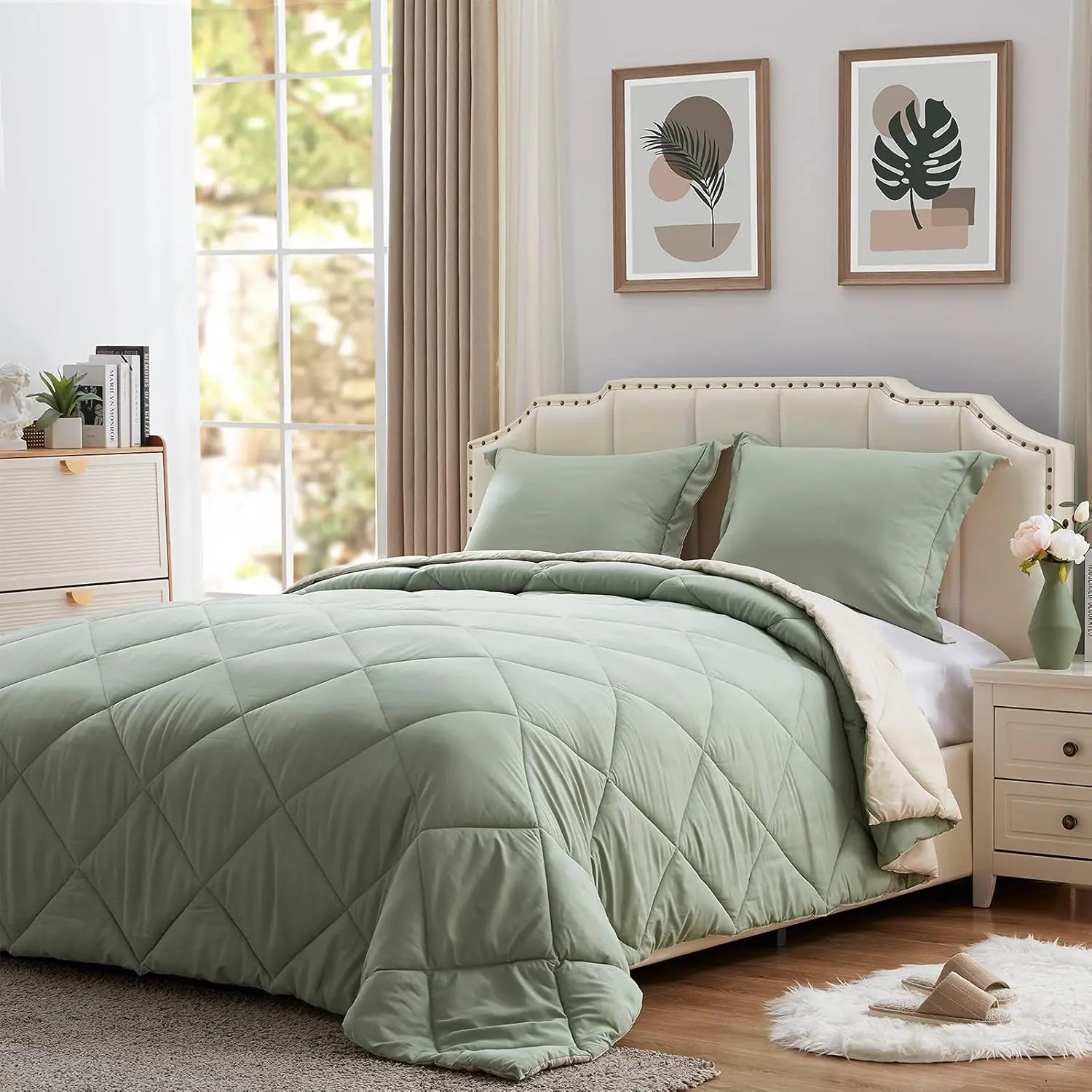 twin comforter-sage green comforter twin size-down alternative comforter 2 for- 1 comforter (68 "x 88") + 1 pillow sham (20 "x 26")