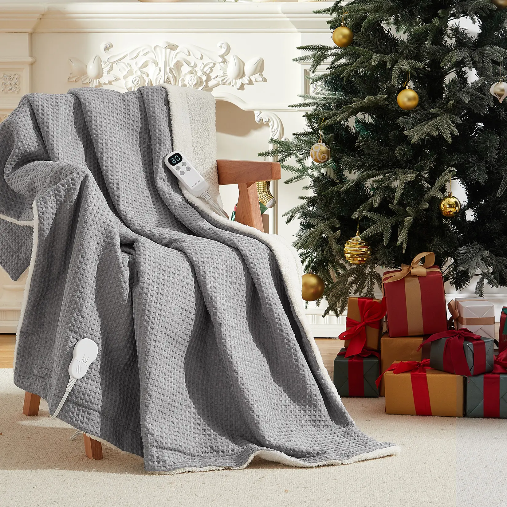ETL Certified Heated Throw Blanket Waffle Weave Lightweight Electric Blanket Machine Washable Soft Cozy Blanket For Gifts