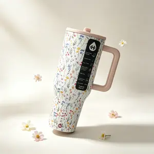 HydroJug 40oz Wildflower Print Tumbler with Handle & Straw, Insulated Stainless Steel Travel Mug, Leak-Proof Lid, Cup Holder Friendly, Keeps Cold 24hrs, Cute Floral Cup for Women, Perfect for Iced Coffee & Water fathersdaygift