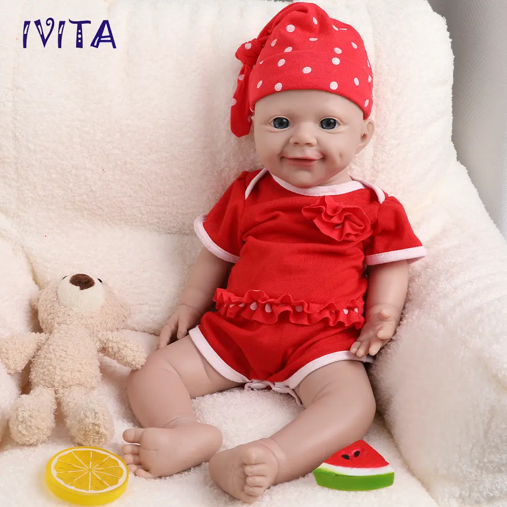 IVITA 18'' Silicone Reborn Baby Girl Full Body Silicone Newborn Doll Lifelike Smile Silicone Baby Infant Birthday Gift Doll Toy