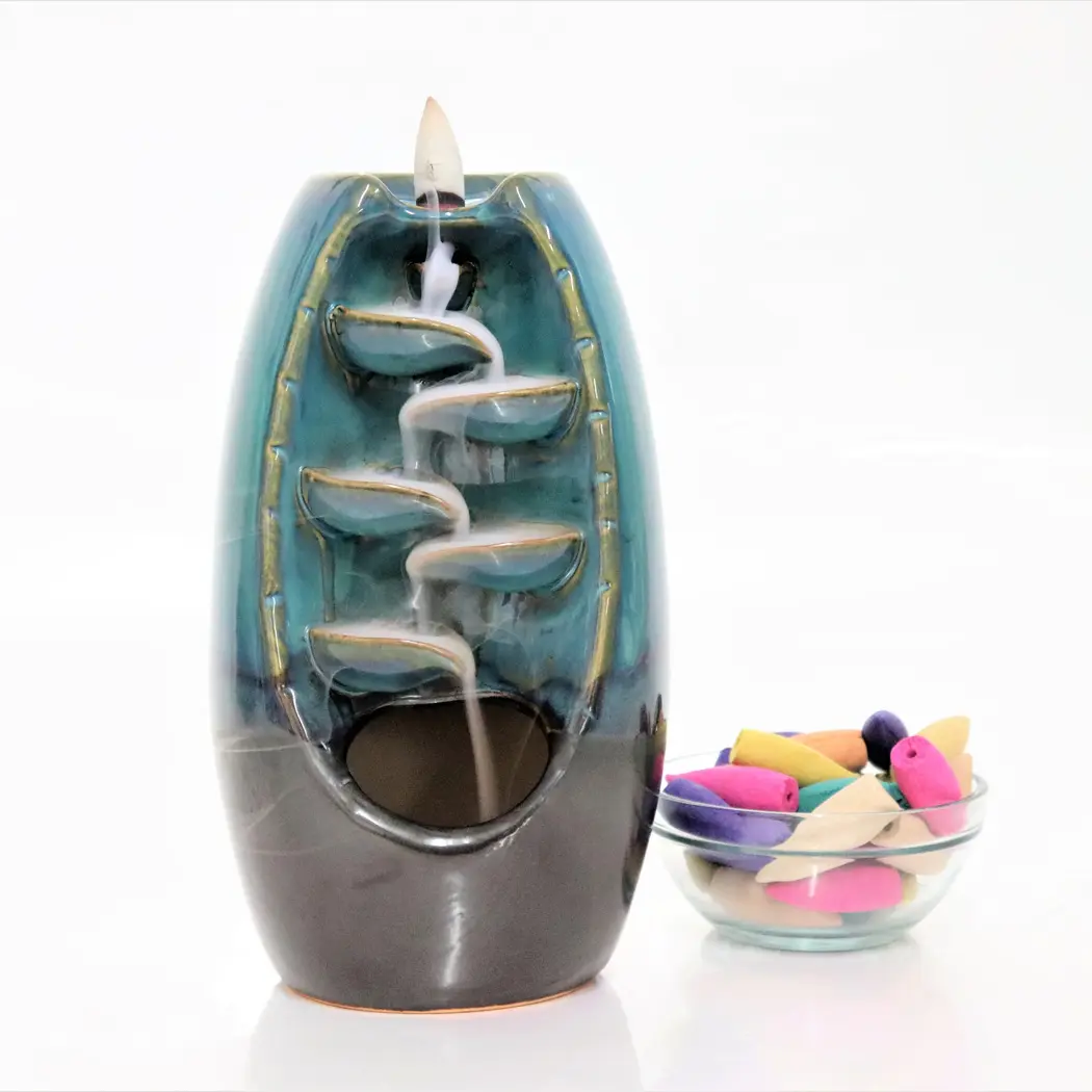 Ceremic Waterfall Backflow Incense Burner, Aromatherapy Holder for Home, Meditation & Relaxation