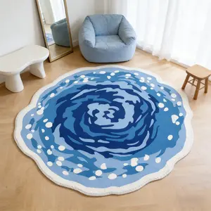 Irregular Blue Rug Abstract Wave Swirl Soft Plush Carpet, Creative Art Nordic Home Decor, Living Room Bedroom Bathroom Kitchen Mat