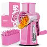 Susteas Pink Rotary Vegetable Chopper - 5 Replaceable Sharp Stainless Steel Blades, BPA-Free Compact Fingersafe Manual Hand Crank Kitchen Appliances, Vegetable Grater, Manual Cheese Shredder, Shred/Wave Textures, Ideal Home Cooking Gifts