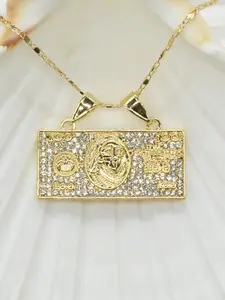 Hiphop Water Drill Dollar Bill Geometric Pendant Necklace, Street Style Men's Jewelry for Valentine's Day, Anniversary, Birthday Gift