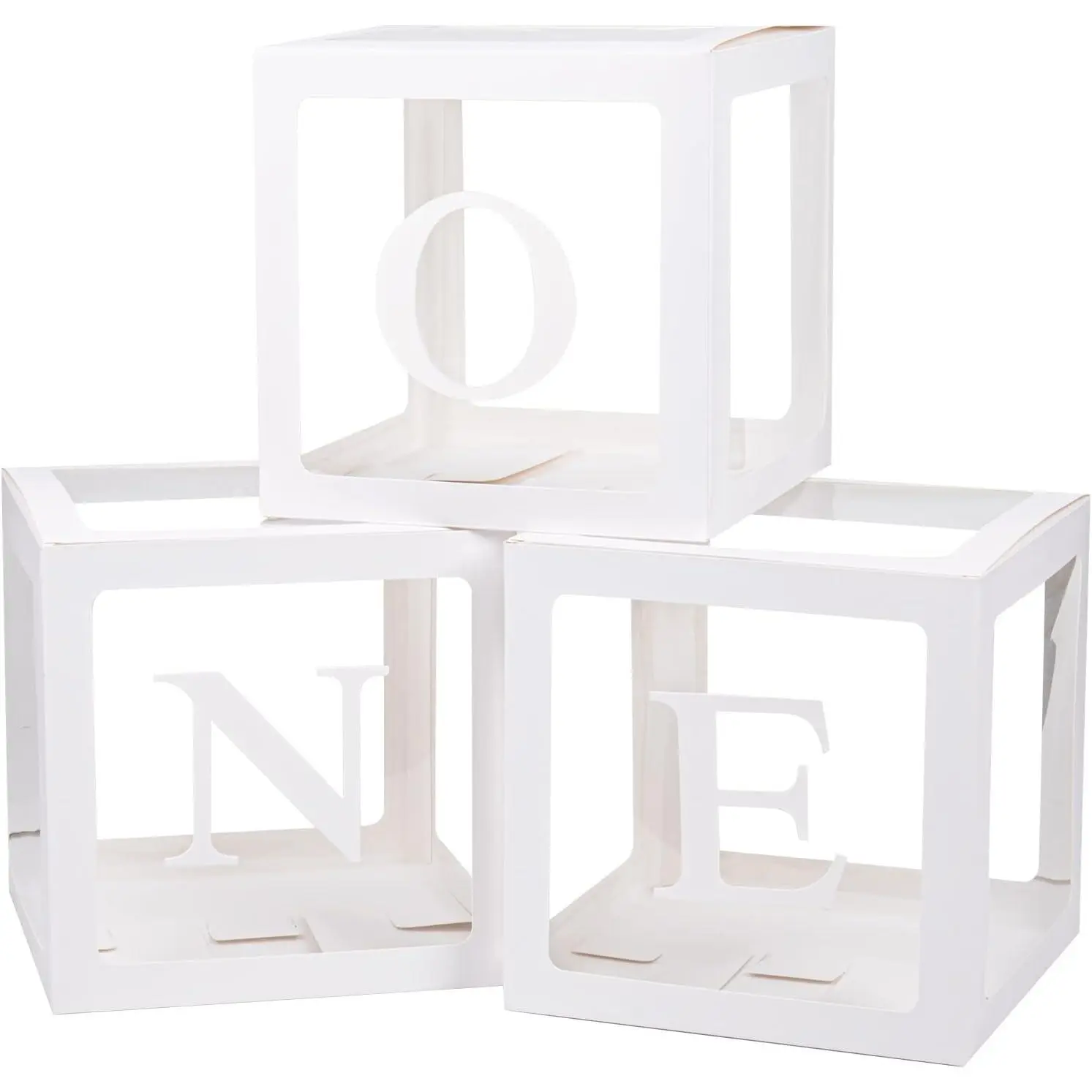 First Birthday Decorations For Boy Or Girl, 3 count  Balloon Boxes For 1st Birthday,  Clear Blocks Party Decor With  TWO Letters For Photoshoot Props, Cake Smash Backdrop