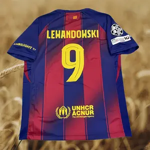 25-26 Home Fan Edition  Red and Blue No. 9 Short-Sleeve Soccer Jersey