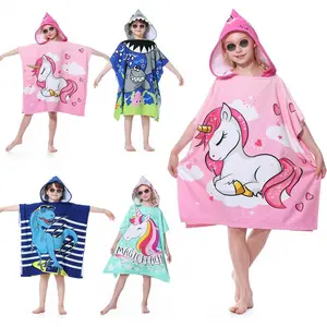 L-NG025 Kids Hooded Poncho Towels, Soft & Absorbent Microfiber Beach Towel, Swimming Pool Changing Robe Bathrobe Bath Towel
