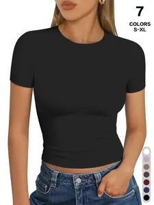 Women's Short Sleeve T-Shirts, B Buttery Soft Summer Crop Tops, Slim Fit Y2K Basic Tees for Workout, Comfortable, Casual and Stylish Clothing