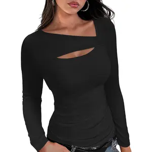 Womens Long Sleeve Tops Slim Fit Fall Tops for Women 2025 Cutout Tops Y2K Ribbed Tshirt