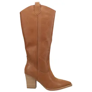 MIA Womens Tex Pointed Toe Zippered Casual Boots Knee High Mid Heel 2-3" - Brown