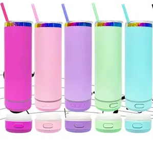 Rainbow Underneath 20oz Smart Speaker Powder Coated Non Tapered Tumbler - Non Tapered Design with Colorful Lids - Bottle, Drinkware Water Bottles Portable Cup Mug Bottled Washable Reusable