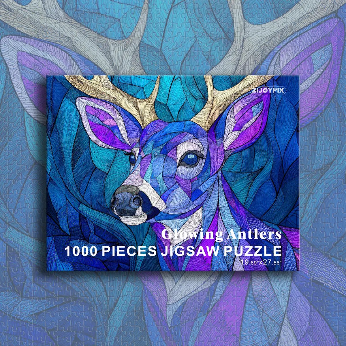 1000 Piece Majestic Blue Deer Puzzle for Adults Vibrant Geometric Art Jigsaw Challenge