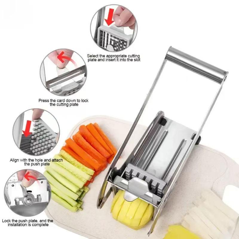 Multi-function kitchen chopping artifact stainless steel vegetable cutter French fries machine + onion vegetable shredder household essential
