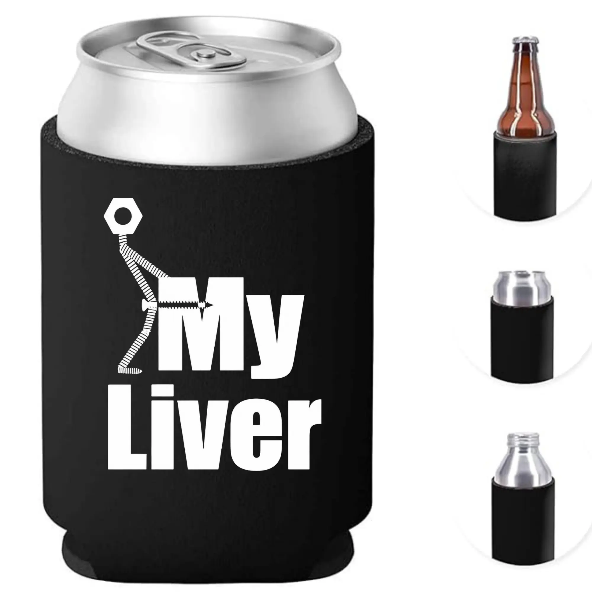 Funny "Screw My Liver" Foldable Lightweight Portable Can Cooler, Bottle Koozie, Koozie Drinkware Accessory, Koozie Drinkware Accessories