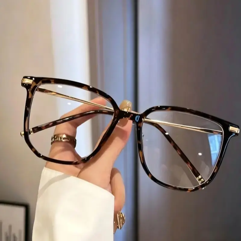 Women's Leopard Pattern Casual Stylish Square Frames Eyeglass - Blue Light Blocking, Trendy Statement Frame, Stylish Protective Polycarbonate Clear Lens Computer Eyewear for Work & Phone Use, Lightweight Daily Wear Accessories for Women