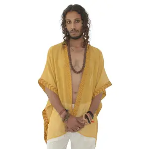 Organic Cotton Mesh Open Poncho  (Turmeric)