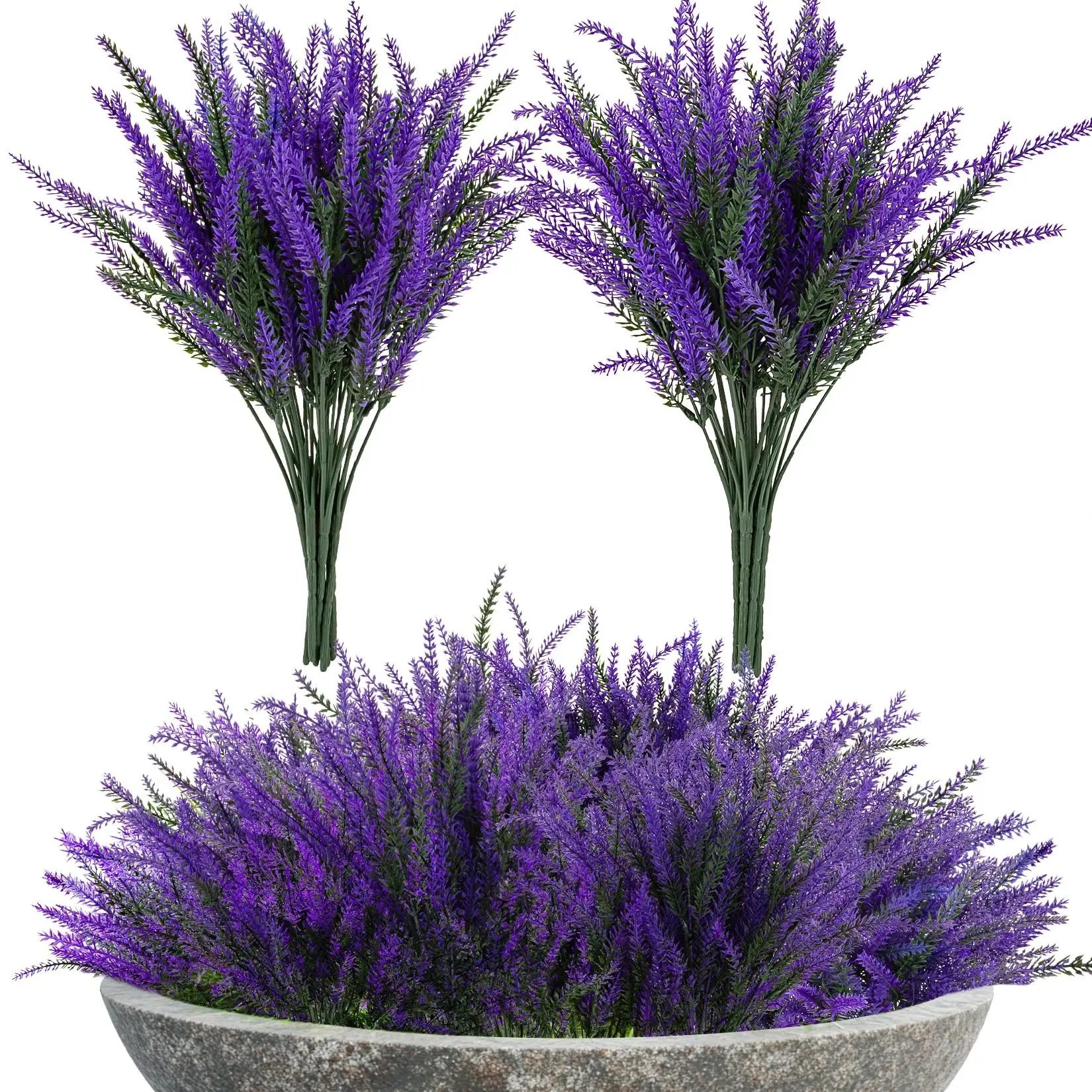 Artificial Lavender Flowers Set, 9-Piece Faux Lavender Plant, Lifelike Fake Plant, Plastic Flower Decoration Garden Ornaments for Weddings & Gardens, Outdoors